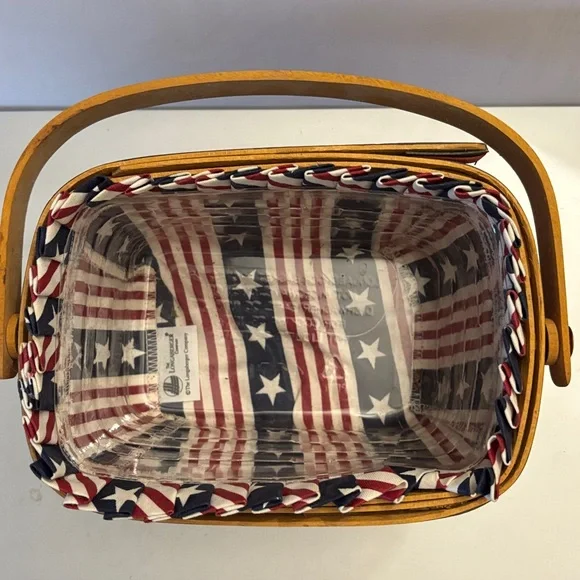 Longaberger Patriotic Basket with Red White Blue Fabric, Plastic Liner & Handle - Picture 2 of 7